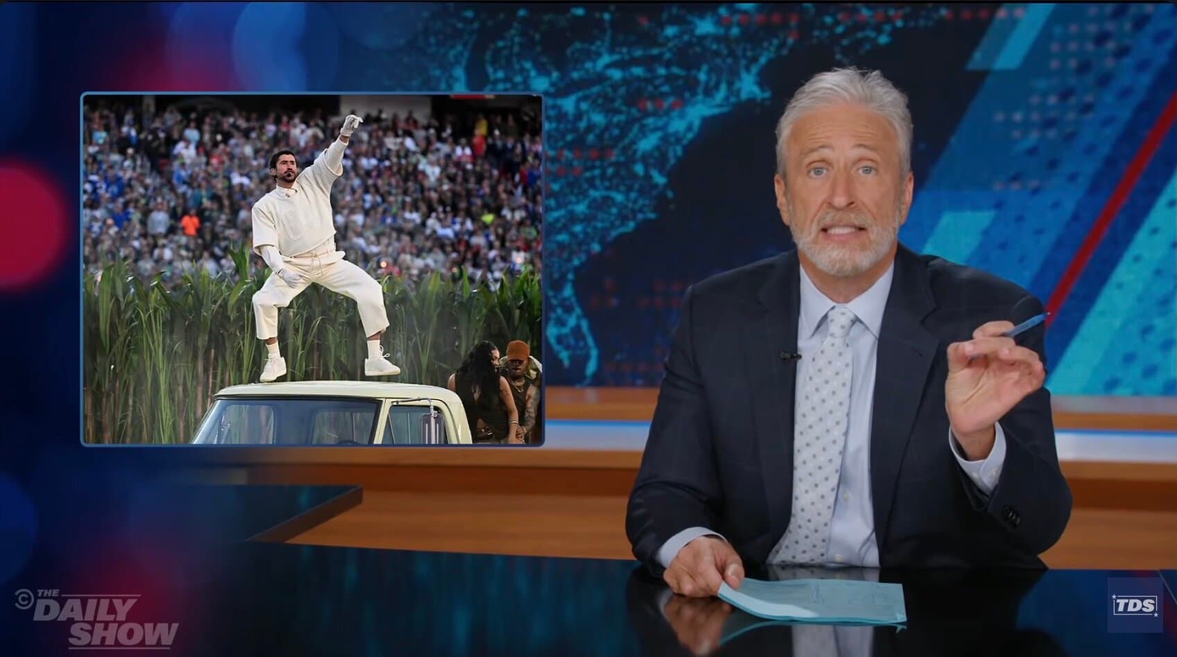 Jon Stewart Defends Bad Bunny’s Super Bowl Halftime Show