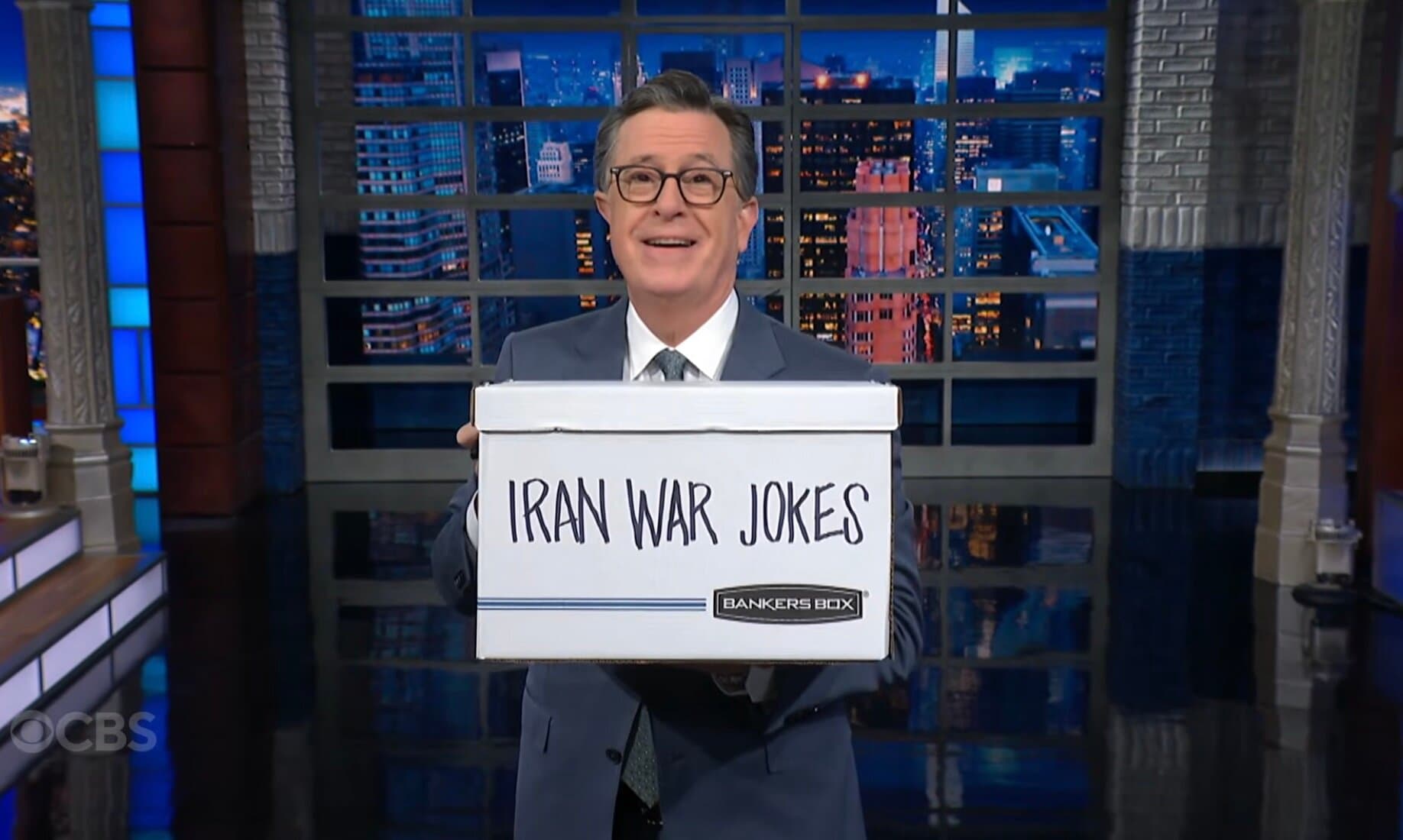 Stephen Colbert Sends Jimmy Kimmel a Box of ‘Iran War Jokes’
