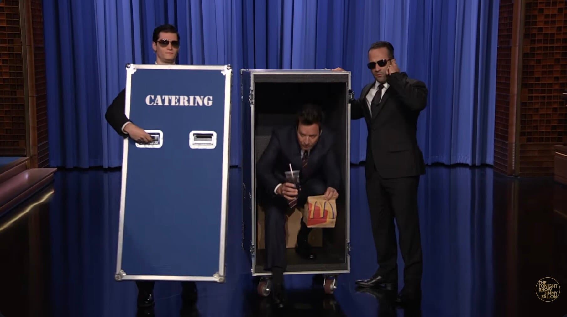 Jimmy Fallon Recreates Trump’s Catering Container Escape