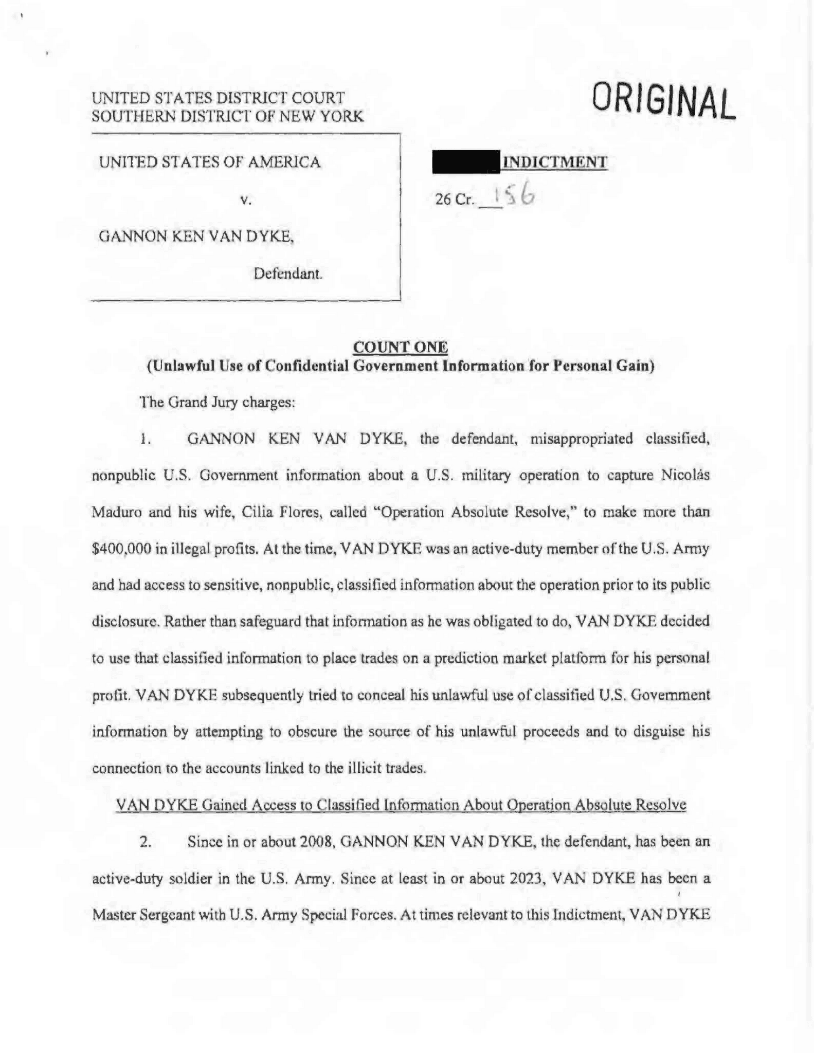 Read the Indictment Charging a U.S. Soldier With Insider Trading