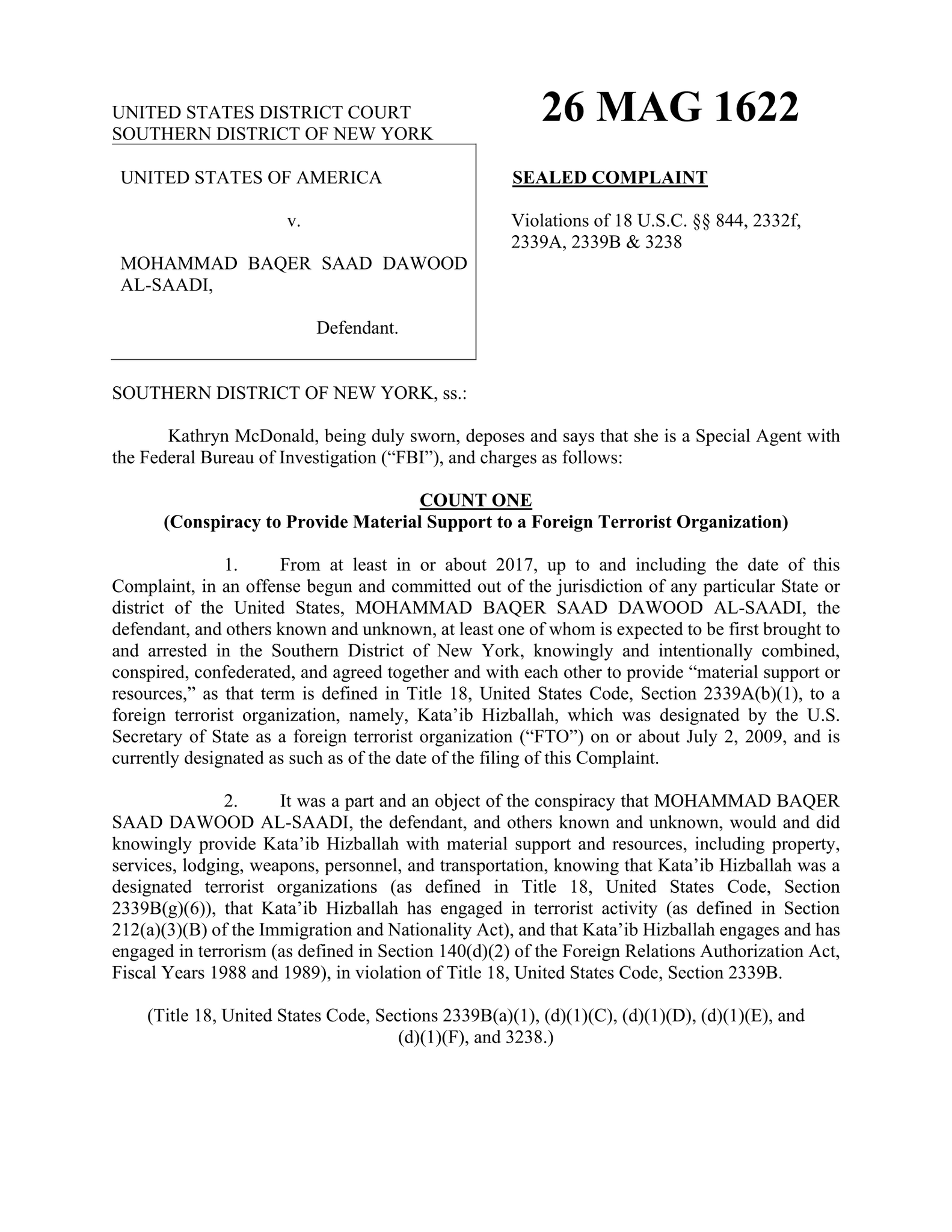 Read the complaint filed against a top militia commander linked to Iran.
