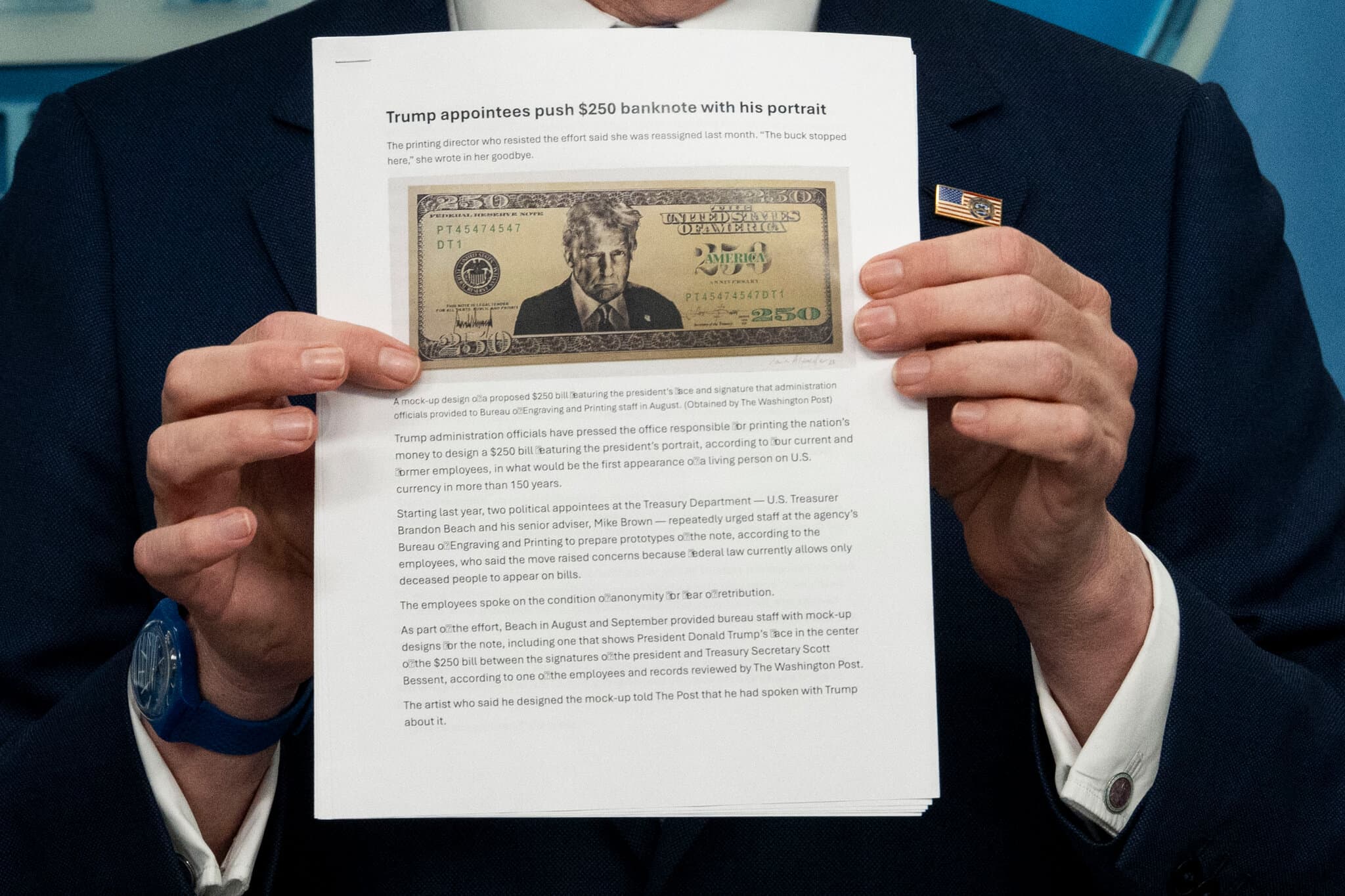 Treasury Prepares to Make Trump the Face of a New $250 Bill