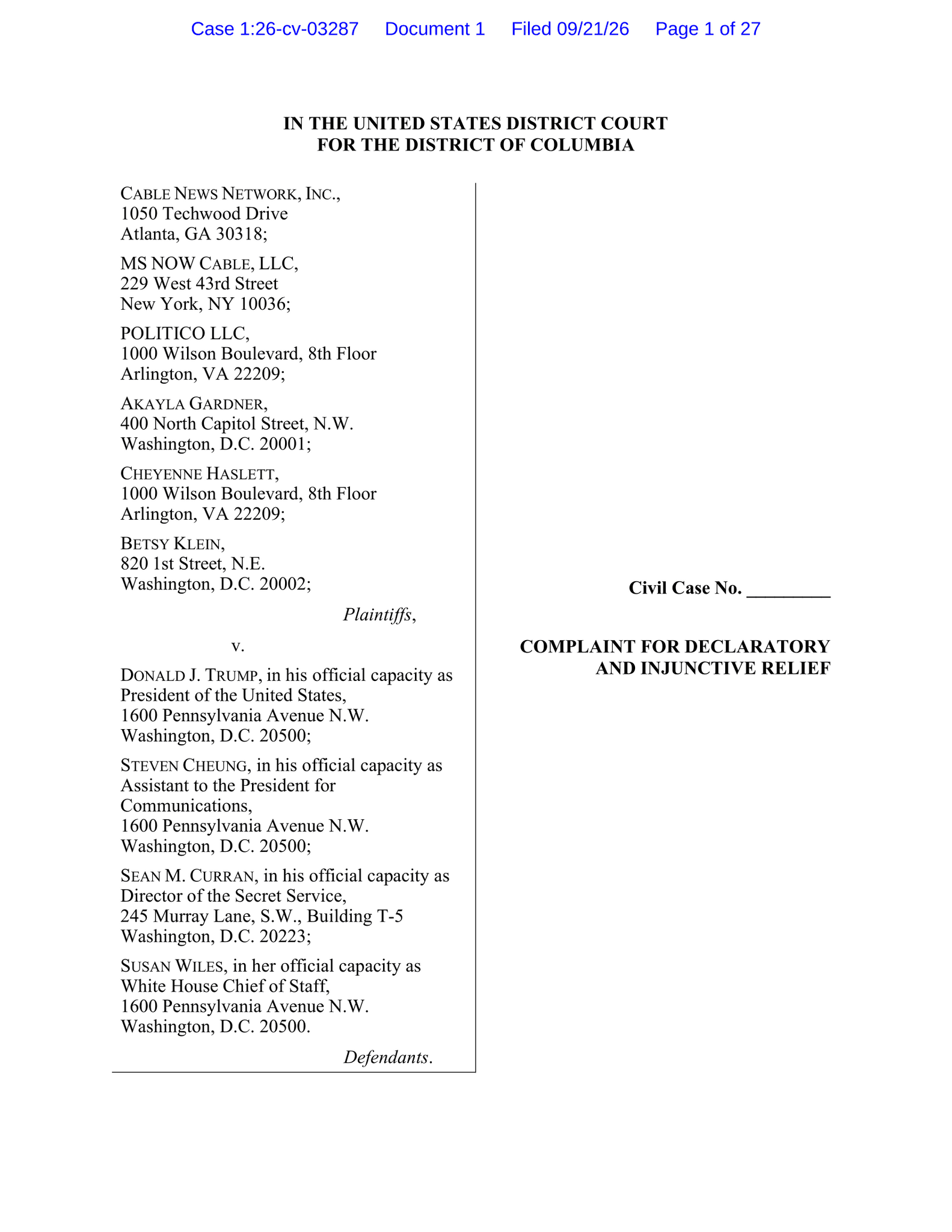 Read the Lawsuit From CNN, MS NOW and Politico